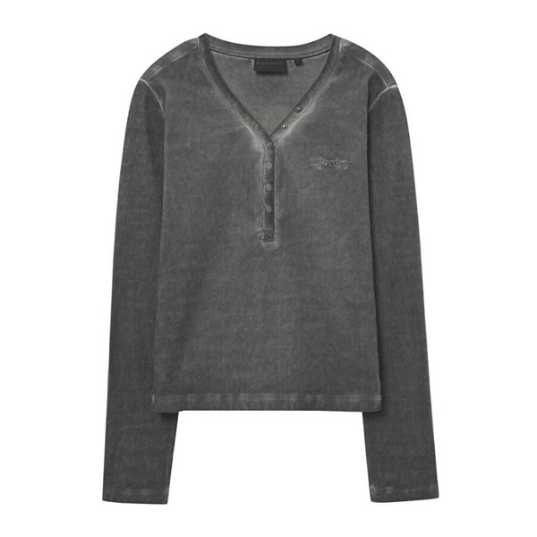 [Superdry] ウィメンズ Vネック ヘンリー ロングスリーブ チャコール