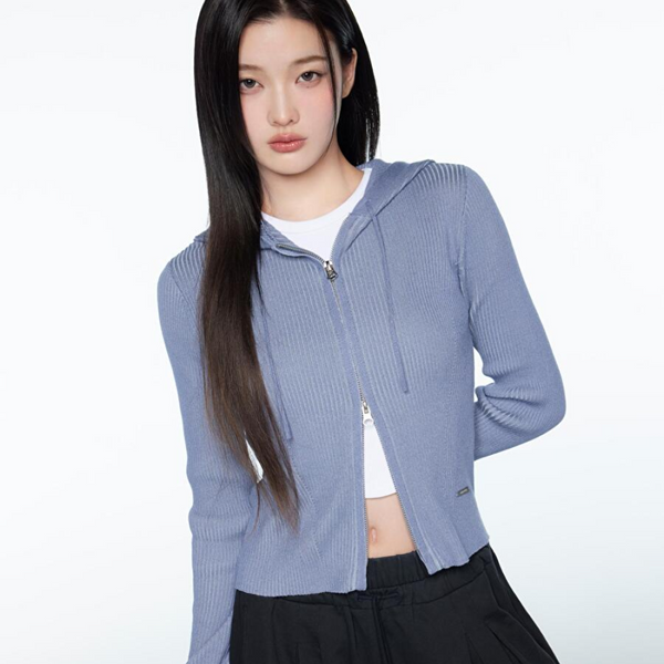 [Superdry] ウィメンズ ヴィンテージ リブ ニット ジップアップ ブルー