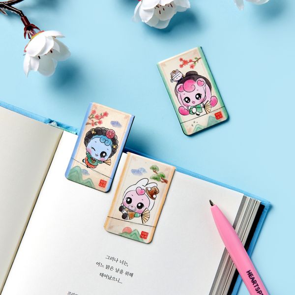 [Teenieping] Hachu Life_Light Wash Painting Magnetic Bookmark (3pcs)