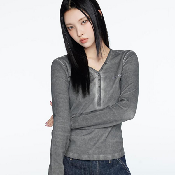 [Superdry] W V-NECK HENLEY LONG SLEEVE_CHARCOAL