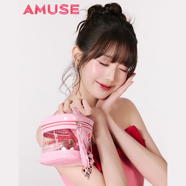 [全款] [AMUSE] 我的AMUSE化妆包 套装 (润光果冻小粉盒气垫 01 纯粉白色 + 果冻唇釉 06 首尔街头)_张元英中文首站