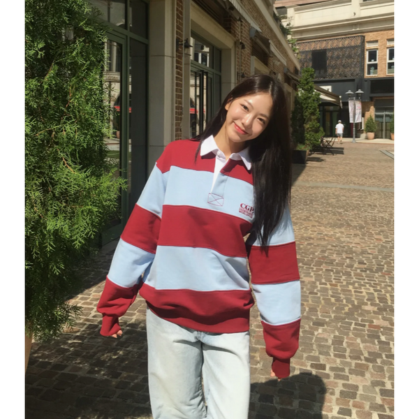 [CGP] [25SS] CGP Small Square Logo Stripe Rugby Sweatshirt_BURGUNDY