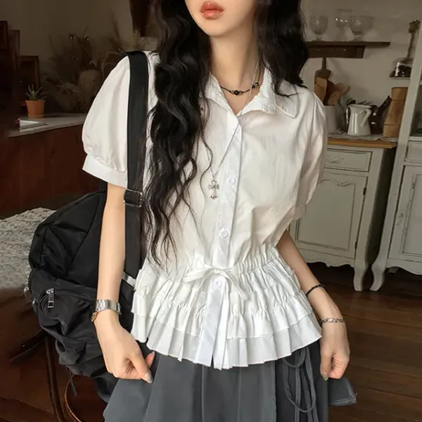 [HITIT] Miro Collar Short Sleeve Blouse (2color)