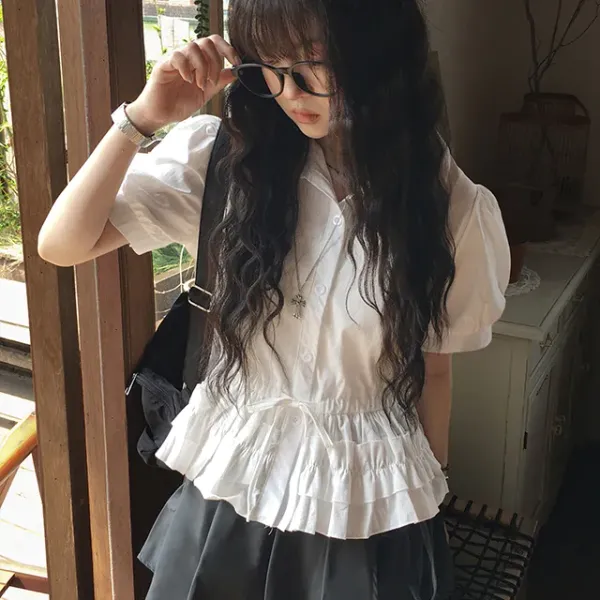 [HITIT] Miro Collar Short Sleeve Blouse (2color)