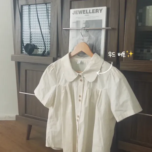 [TALK SODA] Mori Girl Round Collar Short Sleeve Blouse_Beige