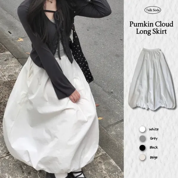 [TALK SODA] Pumpkin Balloon Pocket Banding Long Skirt_White