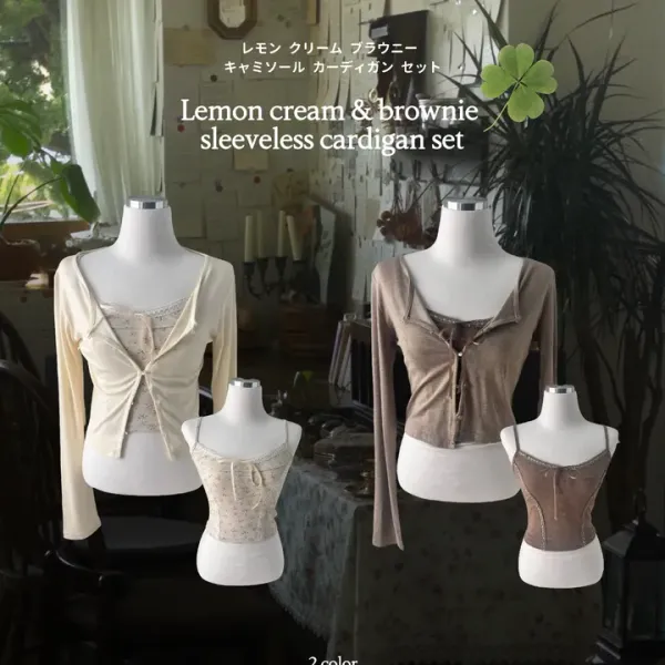 [TALK SODA] Vintage Mori Girl Ribbon Sleeveless + Cardigan Set (2color)
