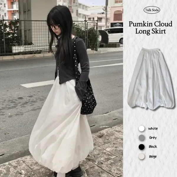 [TALK SODA] Pumpkin Balloon Pocket Banding Long Skirt_White