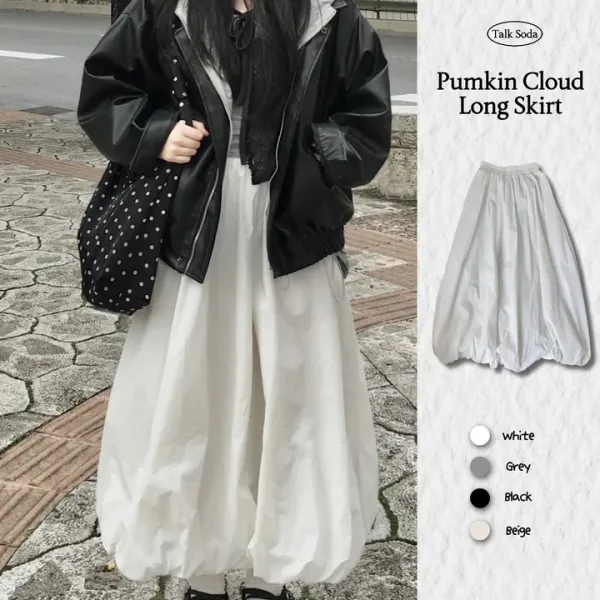 [TALK SODA] Pumpkin Balloon Pocket Banding Long Skirt_White
