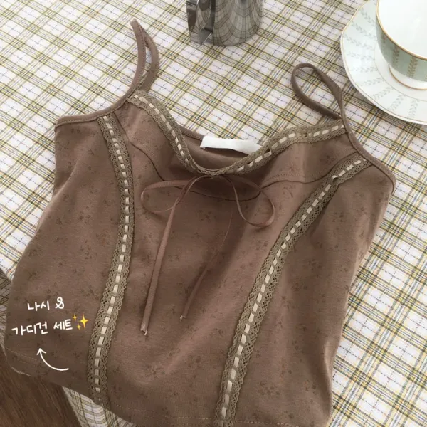 [TALK SODA] Vintage Mori Girl Ribbon Sleeveless + Cardigan Set (2color)