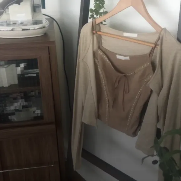 [TALK SODA] Vintage Mori Girl Ribbon Sleeveless + Cardigan Set (2color)