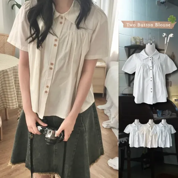 [TALK SODA] Mori Girl Round Collar Short Sleeve Blouse_Beige