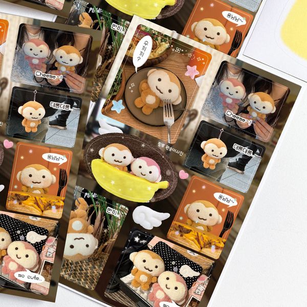 [Pink rue] Monkey Plush Sticker