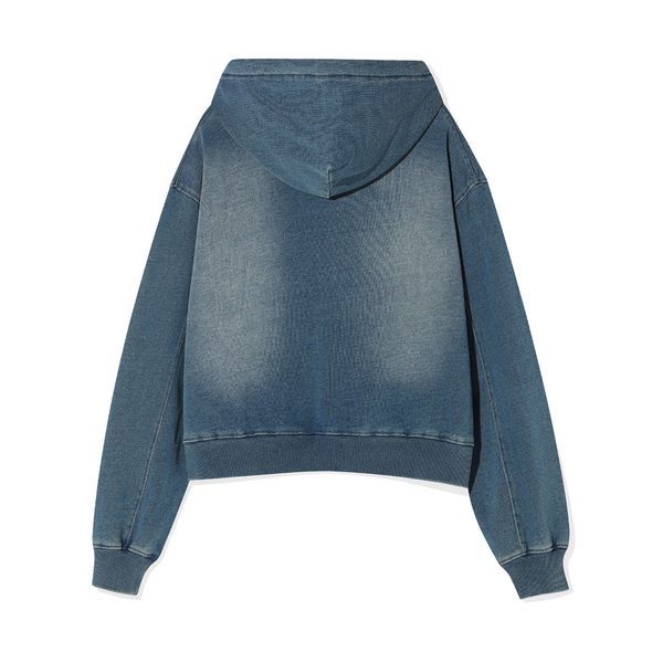 [Wacky Willy x GISELLE] [25FW] Women's Denim Washed Crop Hoodie Jacket Blue