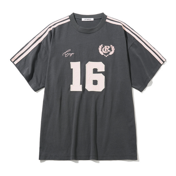 [CITYBREEZE] 빈티지 트랙 넘버링 반팔 티셔츠_CHARCOAL