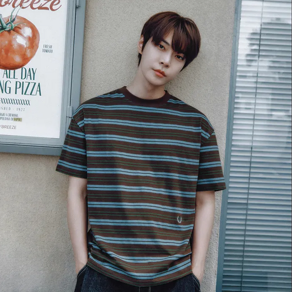 [CITYBREEZE] 로럴 스트라이프 반팔 티셔츠_BROWN