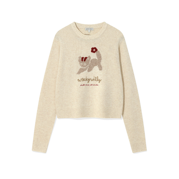 [Wacky Willy x GISELLE] [25FW] Women's Leo Graphic Grunge Pullover Cream