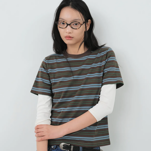 [CITYBREEZE] 月桂条纹短袖T恤_棕色