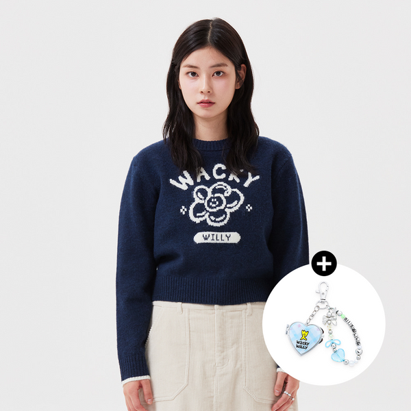 [Wacky Willy] [25FW] Women's Big Lily Graphic Pullover Navy M