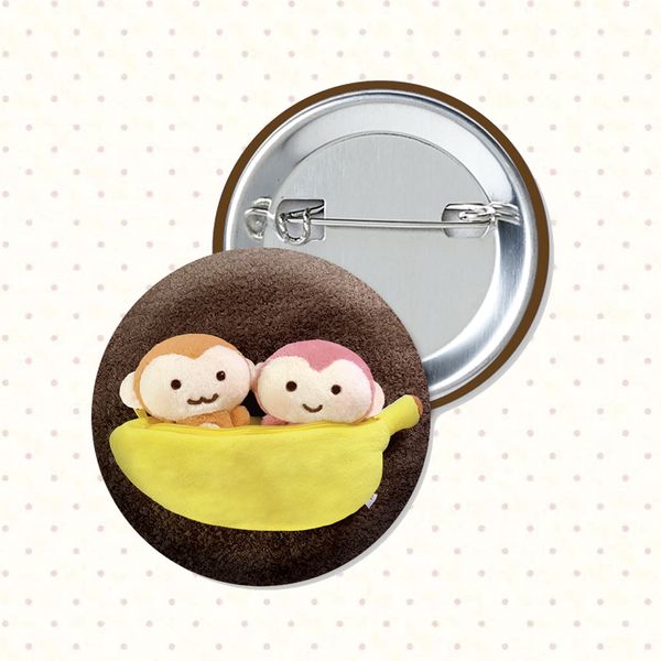 [Pink rue] Monkey Doll Pin Button 44x44mm