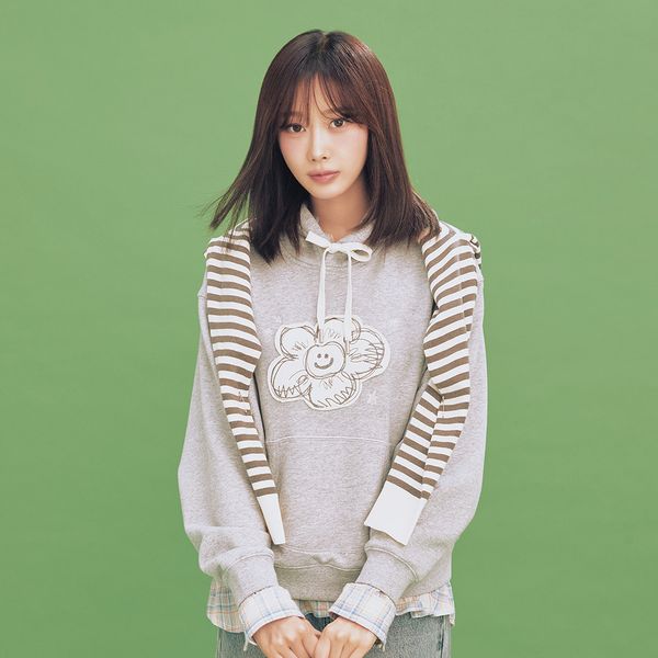 [Wacky Willy] [26SS] Women's Appliqué Semi-Oversized Hoodie Gray