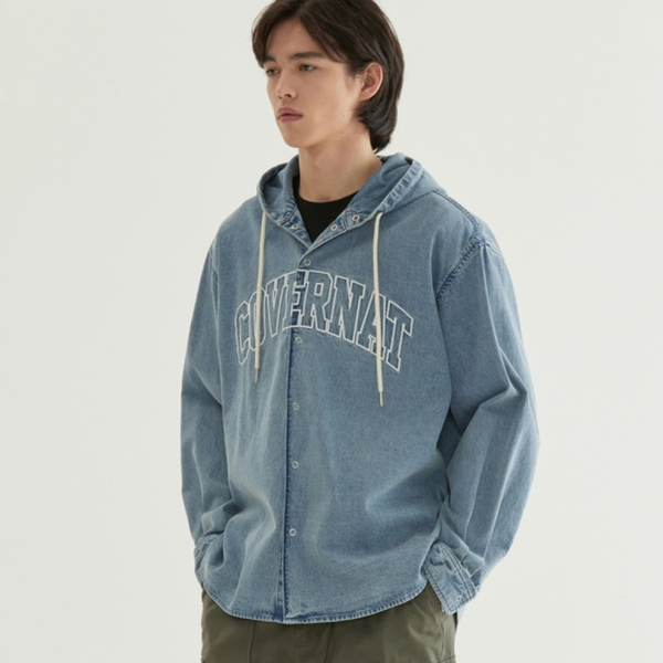 [COVERNAT] アーチロゴフードデニムシャツ_ブルー