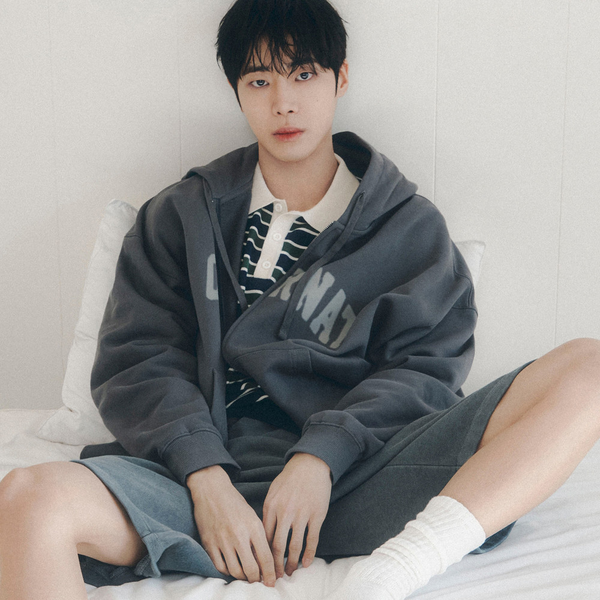 [COVERNAT] 拱形标志拉链连帽衫_炭灰色