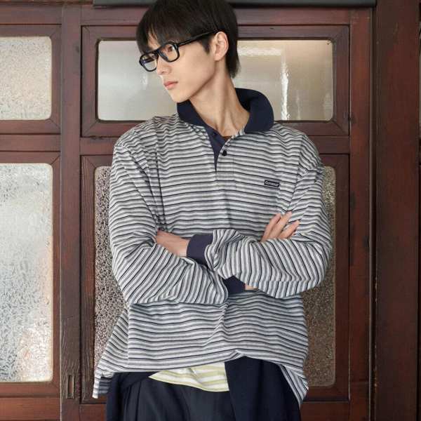 [COVERNAT] マルチストライプカラーロングスリーブ_ネイビー