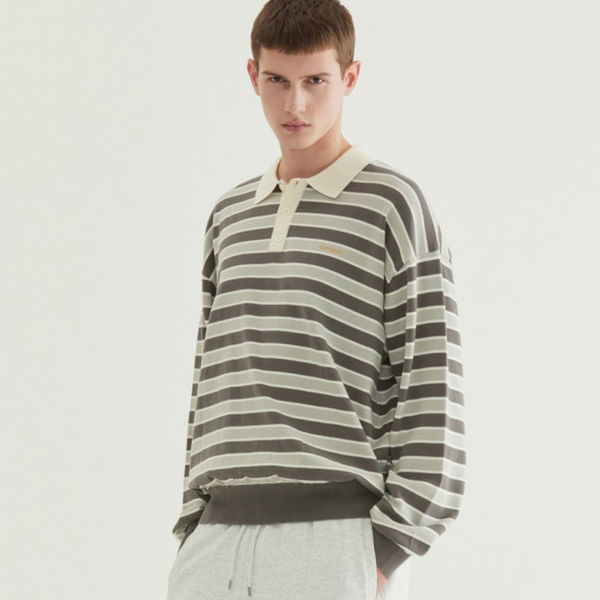 [COVERNAT] ストライプカラーニット_グレー