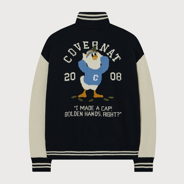 [COVERNAT x SOOBIN] 鸭子图案针织棒球夹克_海军蓝 L