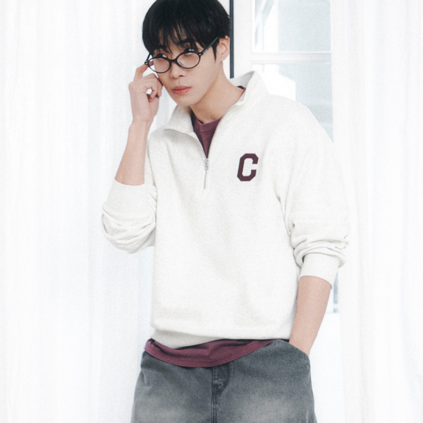 [COVERNAT] C标志半拉链卫衣_燕麦色