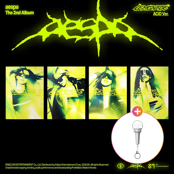 [Shopping Week SET] aespa - 2nd Studio Album [LEMONADE] (ACID Ver.) (Random Ver.) + [SM ARTIST MINI FANLIGHT KEYRING] Mini Lightstick Keyring