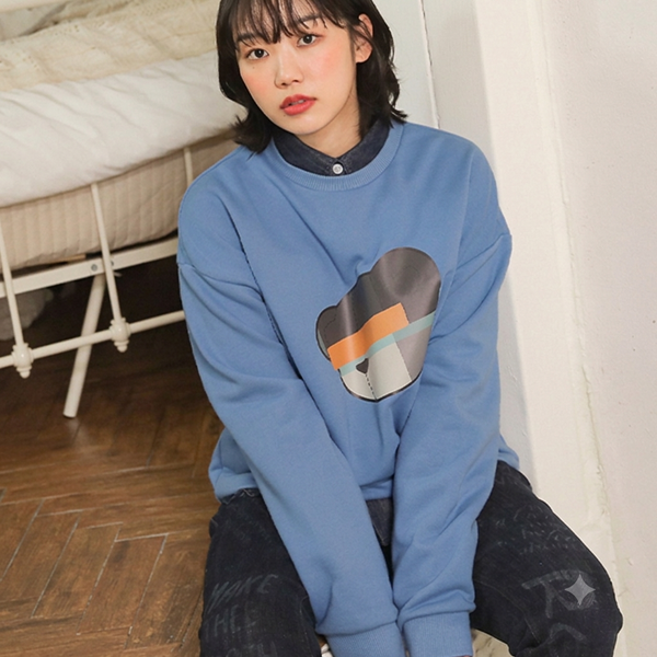 AQO Cheak Bear Sweatshirts [Blue]